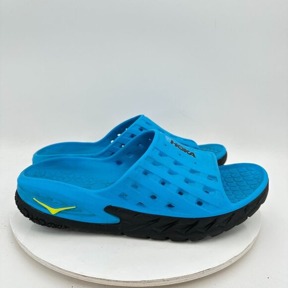 Hoka One One Ora Recovery Men Size 12 Blue Black Rubber Slide Comfort Sandal - Picture 4 of 12